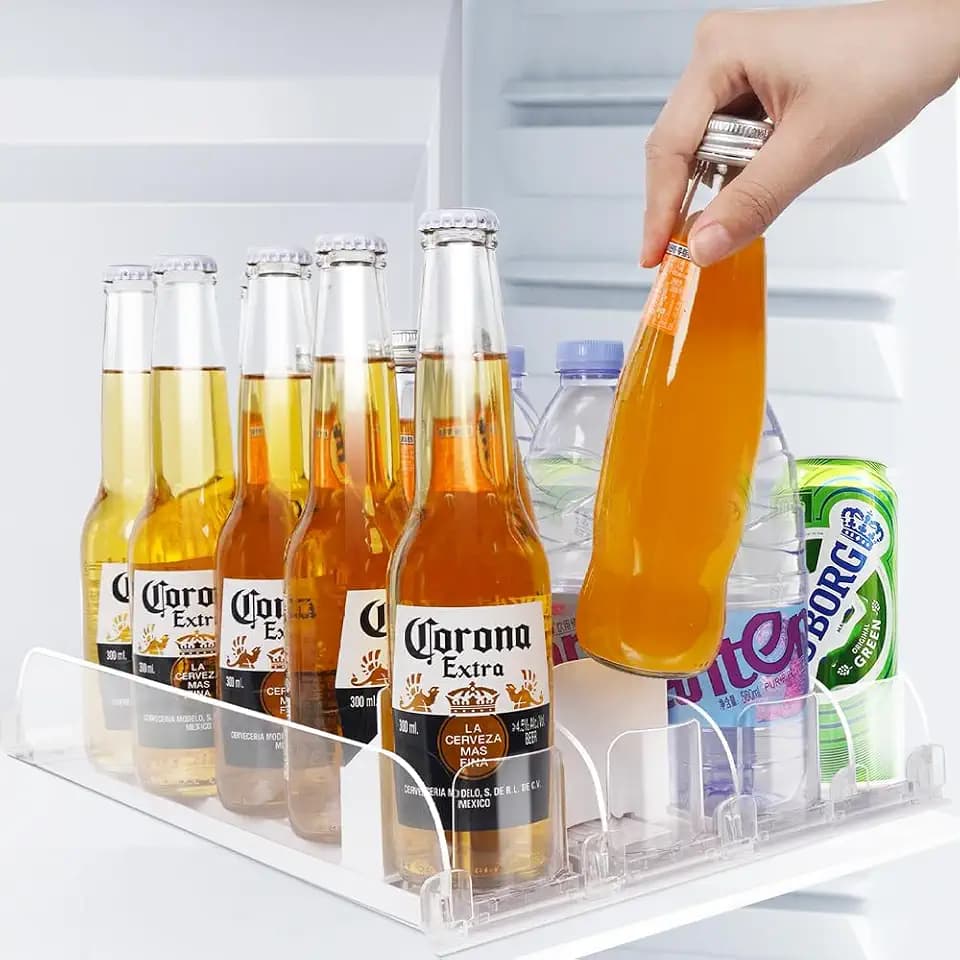 Stackable Soda Can Organizer for Refrigerator, Automatic Drink Dispenser with Pusher, Holds 25–30 Cans, 4 Row Fridge Organizer, Adjustable Beverage Rack, Easy Access Storage