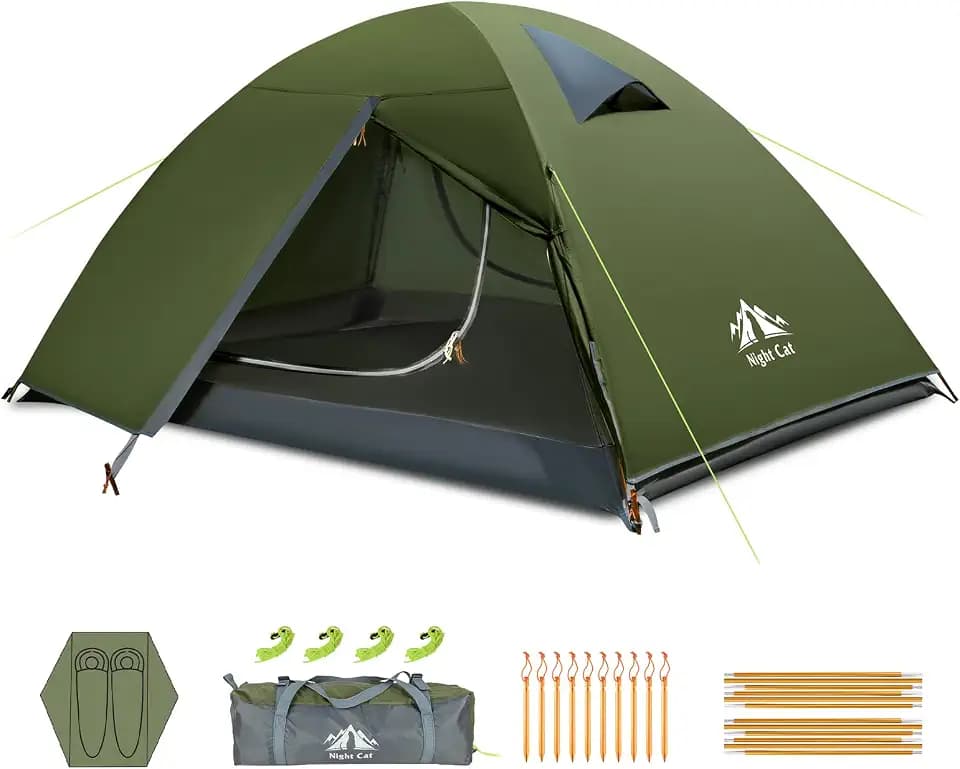 Night Cat Camping 2 Personen Zelt: Wasserdicht Leichtes 3 Jahreszeiten 2 Mann Einfach Aufzubauen mit Vorzelt und Kleines Packmaß für Outdoor Trekking Festival