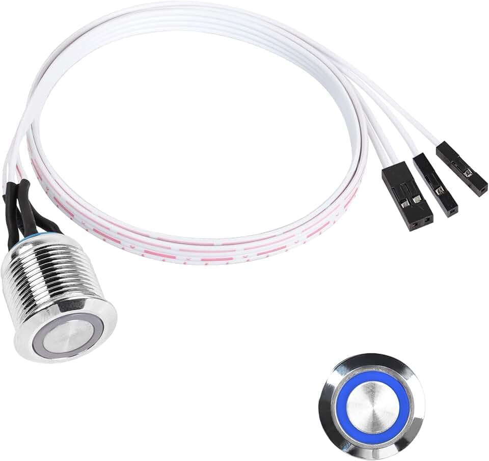 YACSEJAO 16mm Chassis Switch Host Metal Button Desktop Computer Host Switch Cable Metal LED Power Button ATX Supply On/Off for DIY Computer Switch（1.6ft/50cm）