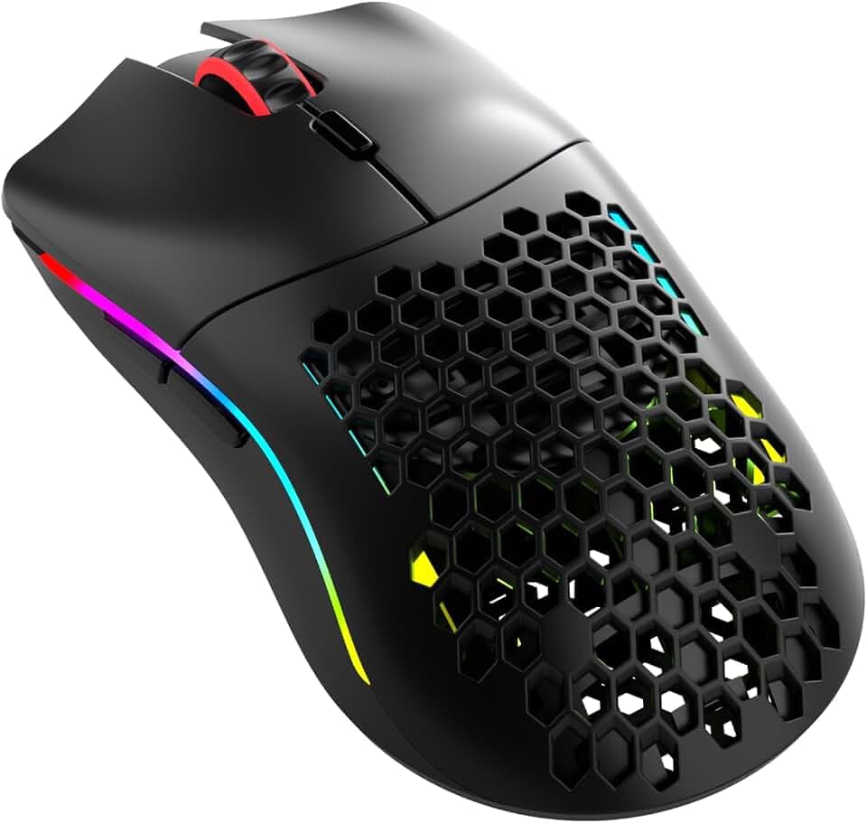 GLORIOUS Model O Classic trådlös PC-gamingmus – låg latens, 19K DPI-Sensor, lättviktig vaxkakedesign på 69 g, anpassningsbar RGB, mekaniska brytare för 100 M klick, programmerbara knappar – svart
