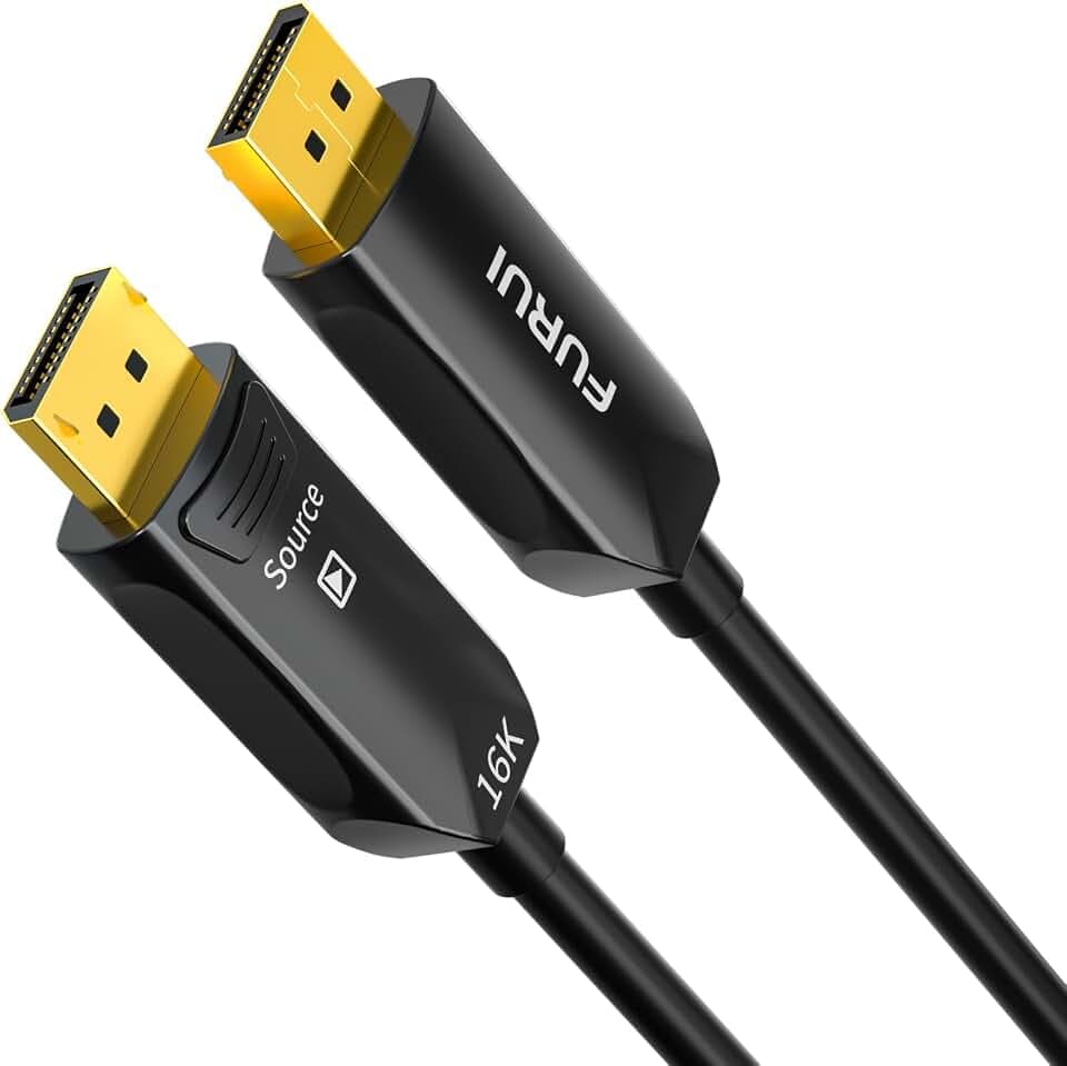 Fiber Optic DisplayPort Cable 2.1 50ft, 16K Fiber DisplayPort 2.0 Cable Supports 54Gbps, 16K@60Hz, 8K@120Hz, 4K@240Hz 165Hz 144Hz, 2K@360Hz, DSC 1.2a Display Port 2.1 Cord for Gaming Monitor