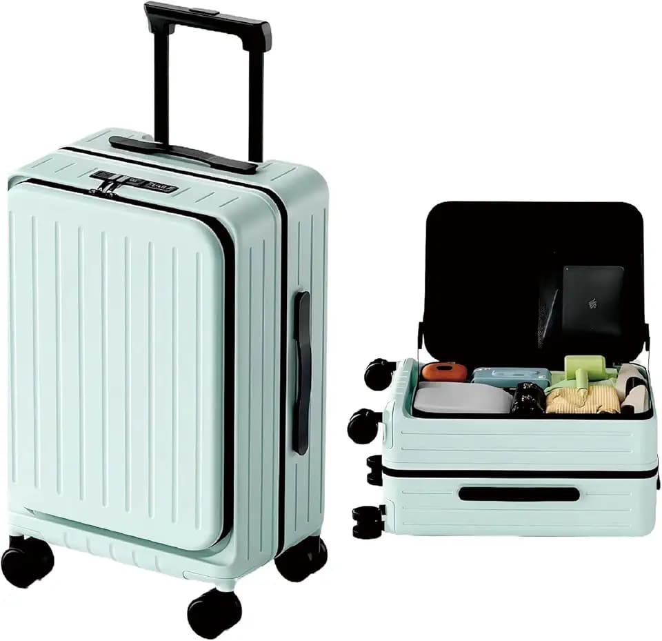 20-Inch Front Opening Hardside Carry On Luggage, Light Blue