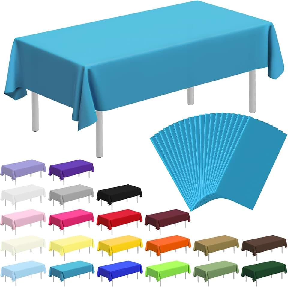 20 Pack Disposable Plastic Tablecloth, 54x108 Inch Premium Plastic Table Cover for Party Picnic Camping Birthday Wedding (Turquoise)