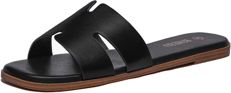 Rihero Flat Sandals Women Dressy Comfortable Slip On Leather Slide Sandals