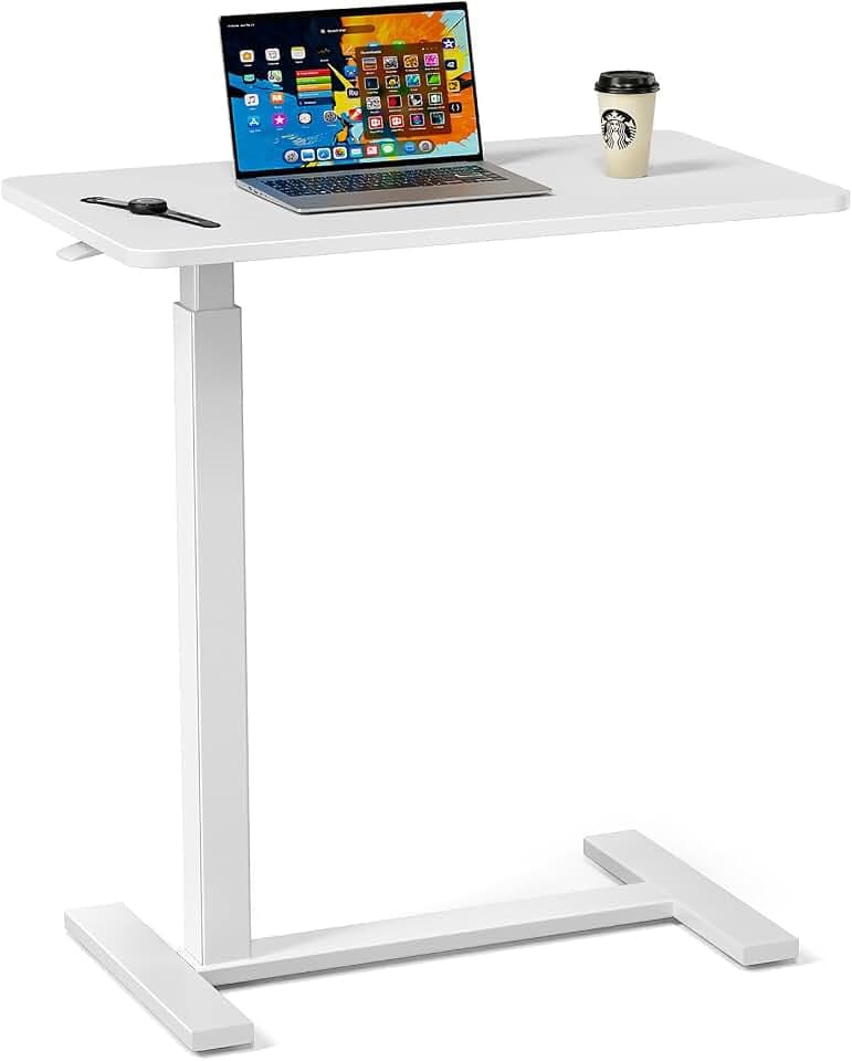 Sweetcrispy Overbed Table, Adjustable Rolling Desk, Mobile Standing Desk