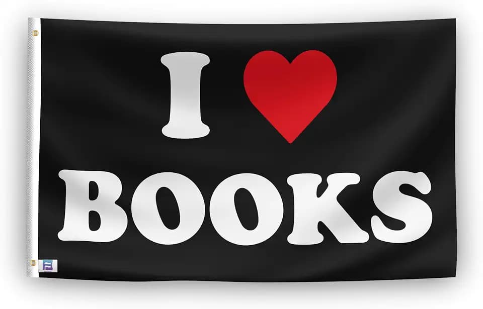 I Love Books I Heart Flag - 3x5 ft High-Durability Polyester Fade-Resistant, Weatherproof Outdoor/Indoor Banner