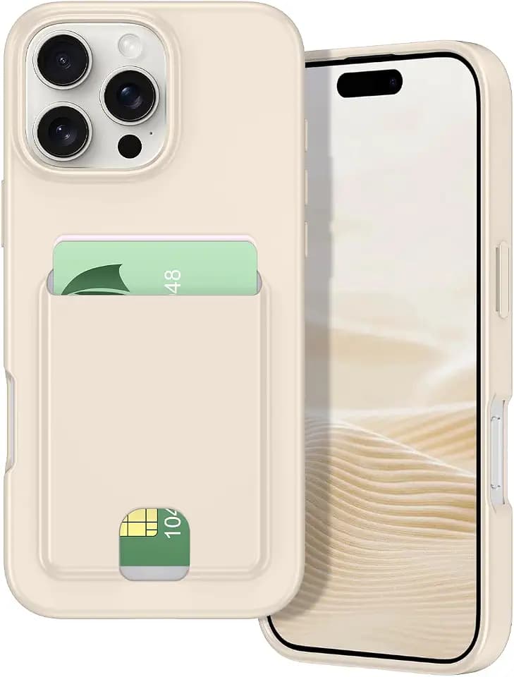 Petocase for iPhone 16 Pro Wallet Case Card Holder Slot Slim Fit Flexible TPU Gel Rubber Soft Skin Silicone Protective Phone Case Cover for Apple iPhone 16 Pro 6.3 inch Beige