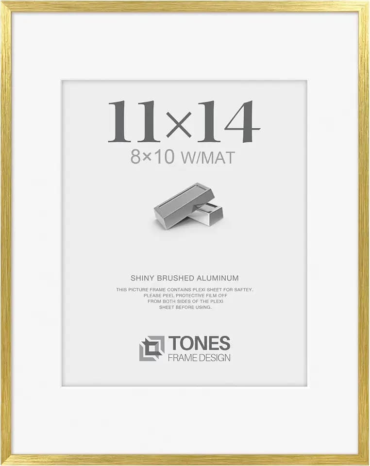 TONES FRAME DESIGN 11x14 Brush Gold Aluminum Frame with Plexiglass
