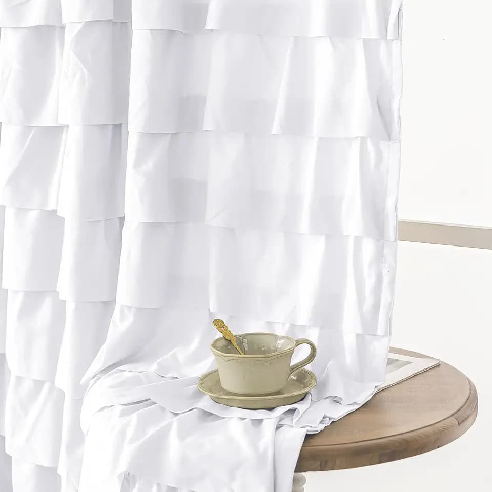 Kotile White Ruffle Curtain for Bedroom Gypsy Layered 52 x 80 Inch, 1 Panel
