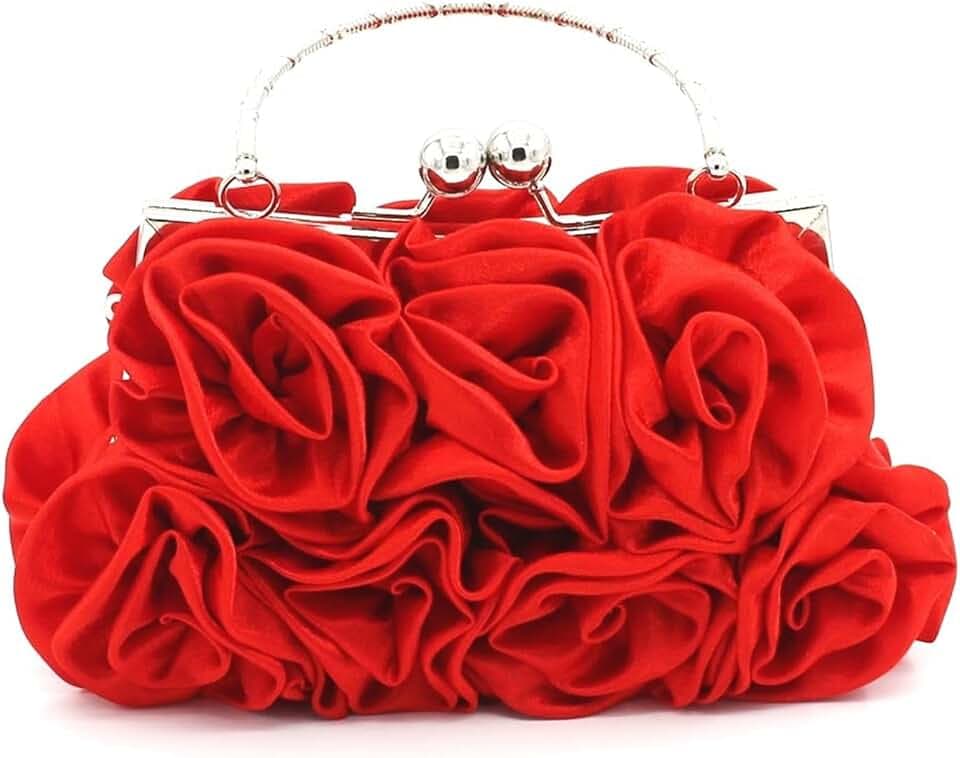 JAMBHALA Women Evening Clutch Bag Floral Satin Small Purses with Detachable Strap for Wedding, Party, Prom