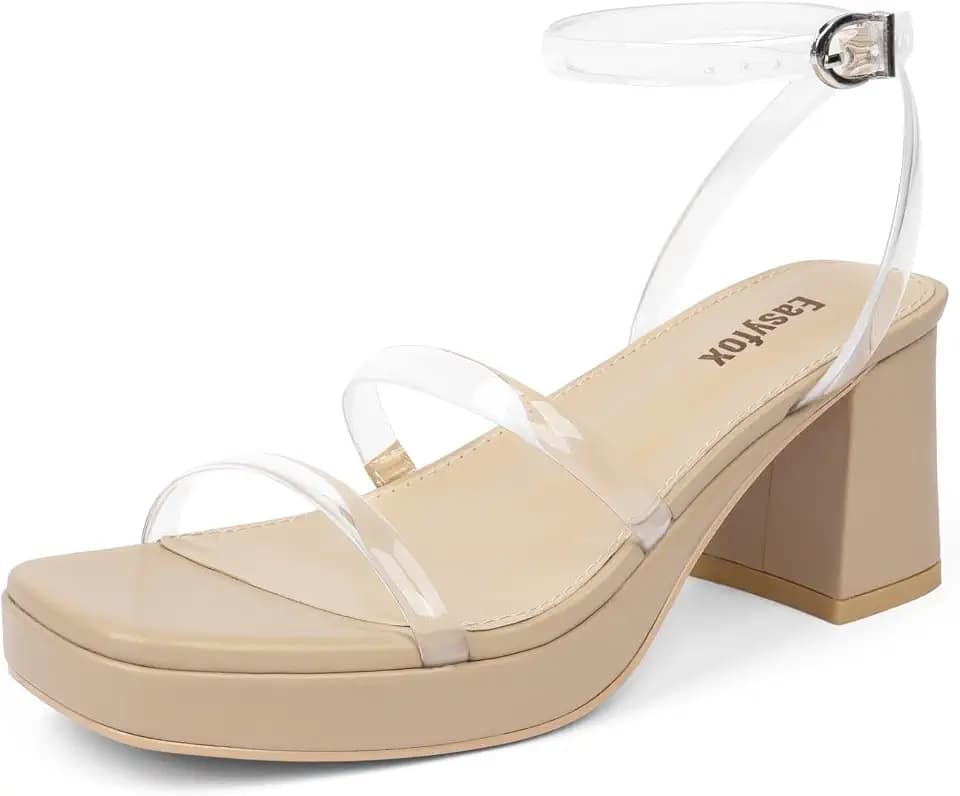 Easyfox Chunky Platform Heels for Women Open Toe Block Heeled Sandals
