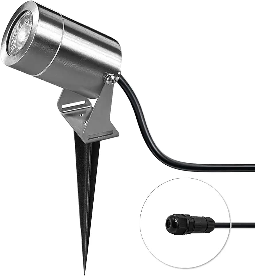 JNR Edelstahl LED Gartenbeleuchtung mit Strom und Erdspieß, Silber