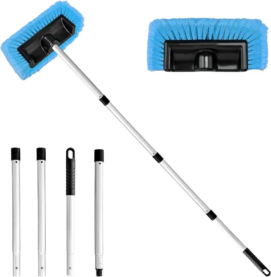 62.7" Car Wash Brush with Long Handle, Scratch-Free Washing Brushes with Five-Sided Soft Bristles, Adjustable Cleaning Brush Wash Mop Kit for RV Truck SUV House Siding (Blue)