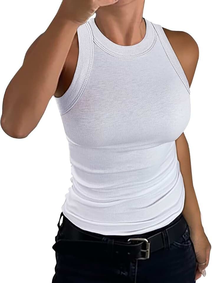 Smile Fish Ärmelloses Damen-Tanktop mit Racerback, hoher Halsausschnitt, Baumwolle, gerippt, Basic Fitted Vest Top