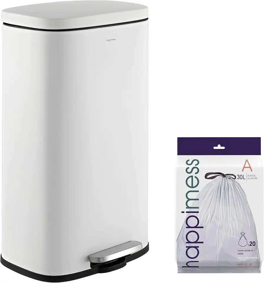 happimess Curtis 8 Gal Step Trash Can Soft Close 25", Cotton White