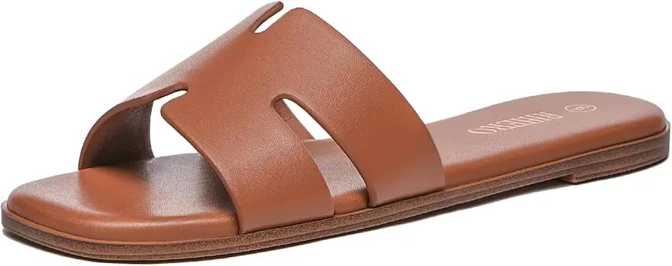 Rihero Flat Sandals Women Dressy Comfortable Slip On Leather Slide Sandals