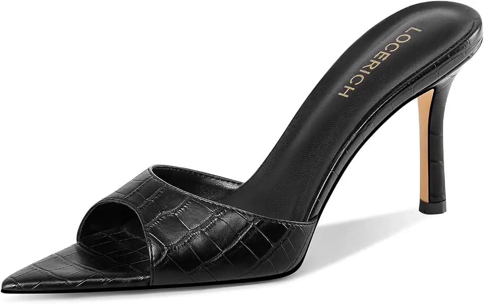 LOCERICH High Heel Mules Sandals for Women Kitten Heels Pointed Toe