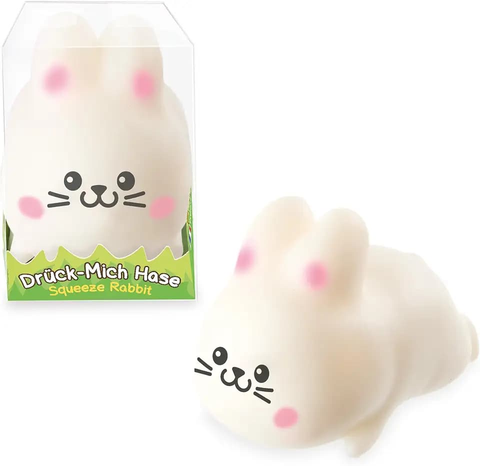 TRENDHAUS 967121 - Capybara Happy Springtime Drück-Mich Hase, ca. 8,5 x 4,5 x 6 cm, Squishy in Hasen-Form, Stressball für Kinder und Erwachsene