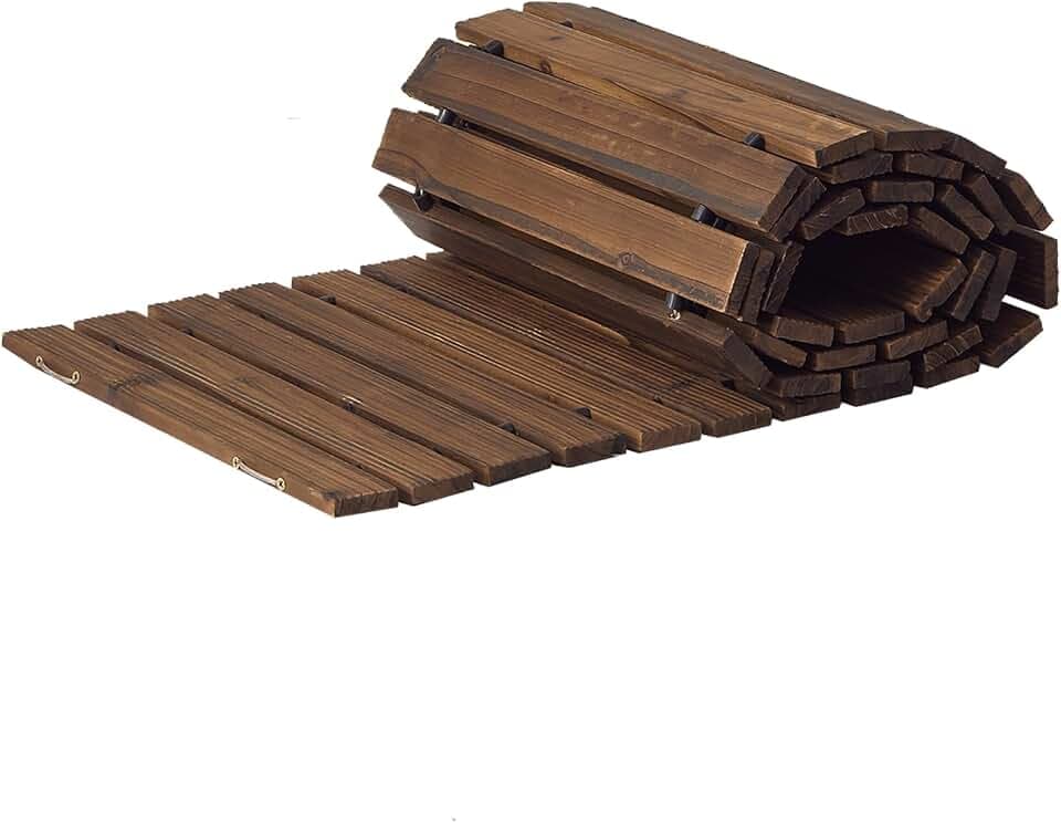 Wooden Garden Pathway, Outdoor Roll Out Sycamore Straight Walkway, Weather-Resistant (Carbonized, 8FT Straight)