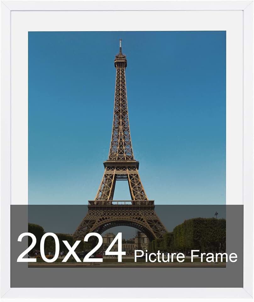 20x24 Frame, 20x24 Picture Frame Matted to 16x20, Solid Wood Poster Frame-Horizontal and Vertical Wall Hanging for Home, Exhibition, Caffe(White)