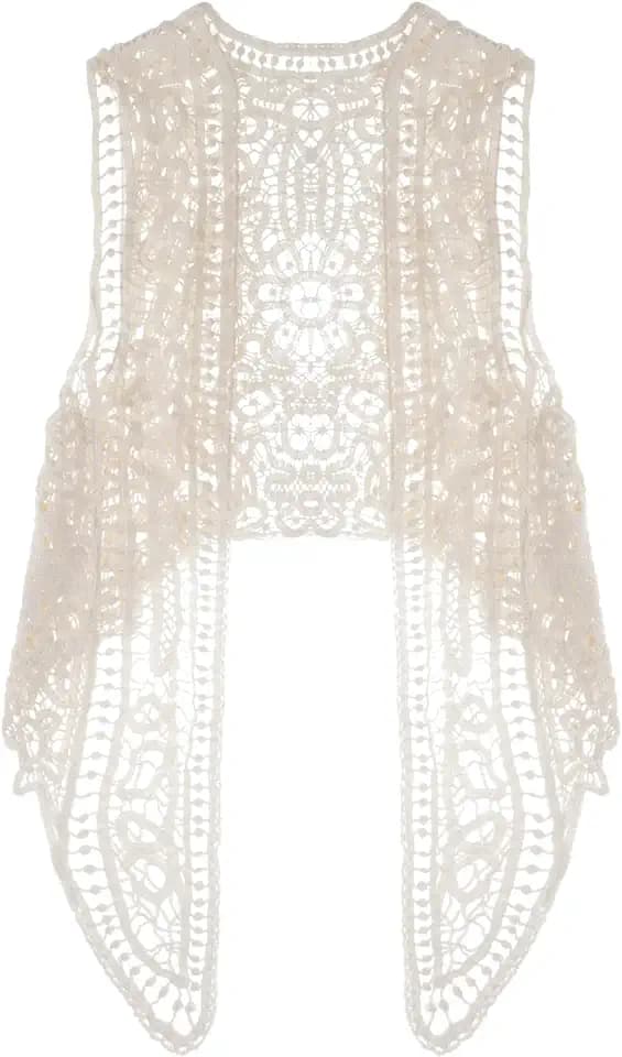SATINIOR Boho Hippie Häkeln Weste Offene Hohl Spitze Drapiert Hippie Weste Cardigan Damen Irregular Ärmellos Weste