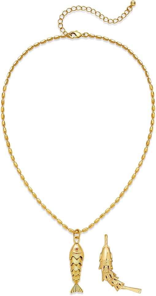 Chunky Gold Fish Pendant Necklace For Women