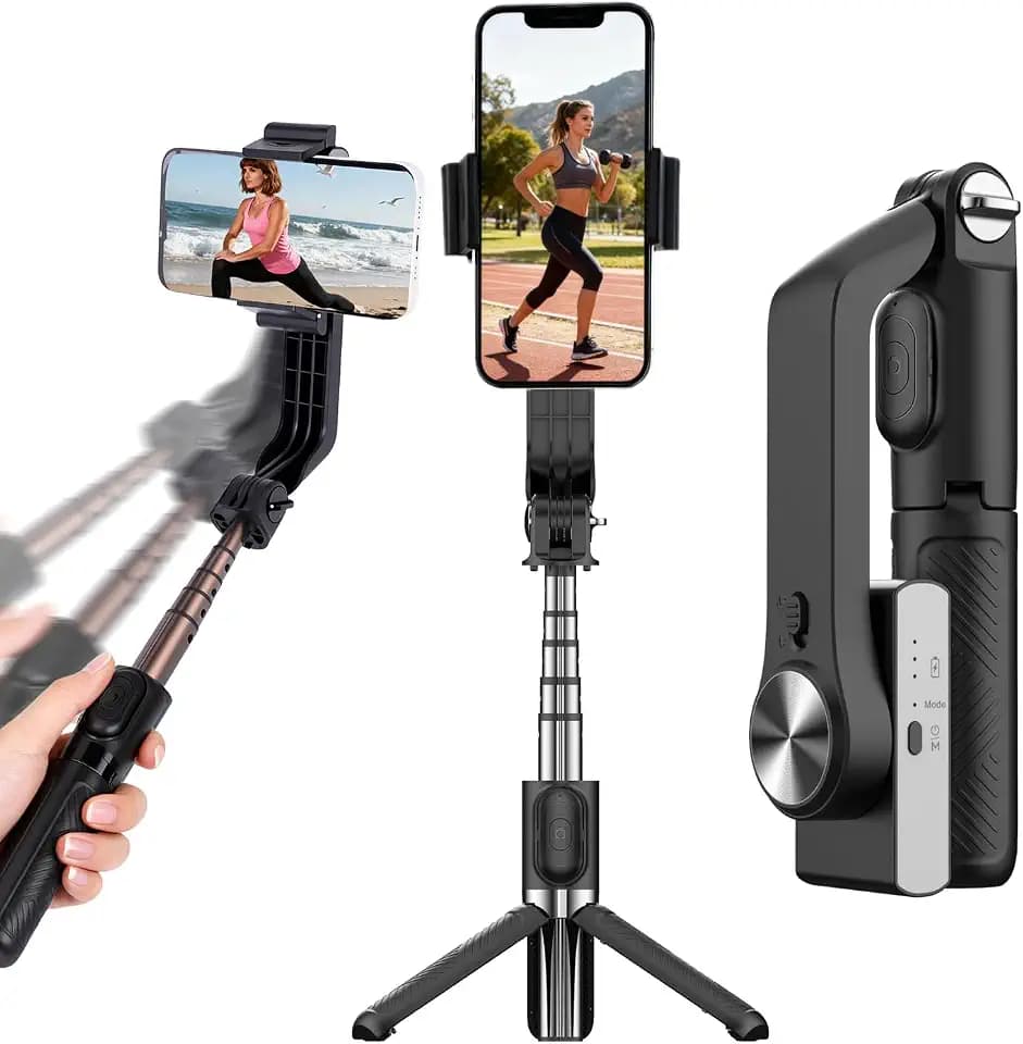 Smartphone-Gimbal-Stabilisator mit Fernbedienung, ausziehbares Selfie-Stick-Stativ, 360° automatische Drehung, automatische Balance für Live-Videoaufnahmen, Vlogging, YouTube, kompatibel mit iPhone