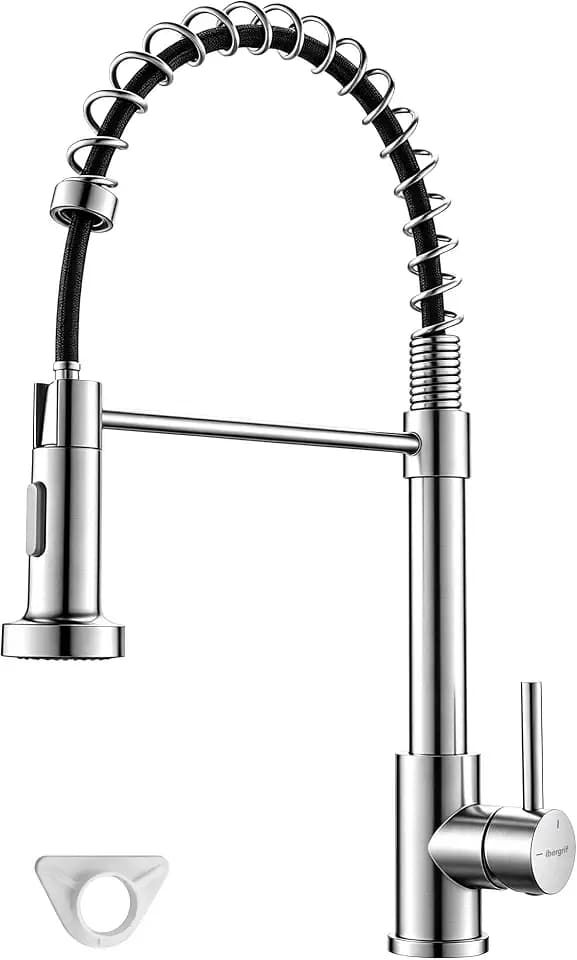 Ibergrif M22143A Küchenarmatur Ausziehbar Kaltstart Edelstahl Hochdruck | Spiralfeder Wasserhahn Küche mit 2 Strahlarten, 360° Schwenkbar, 304 Edelstahl Gebürstet, Keramikkartusche, für 1 Loch