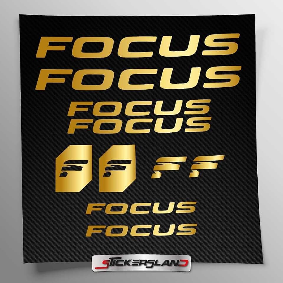 Stickersland® Aufkleber-Set kompatibel mit Rahmen Focus MTB Mountainbike und Helm | Aufkleber-Aufkleber für Fahrrad Schriftzug Logos | Stickersland® (Gold glänzend metallisiert)