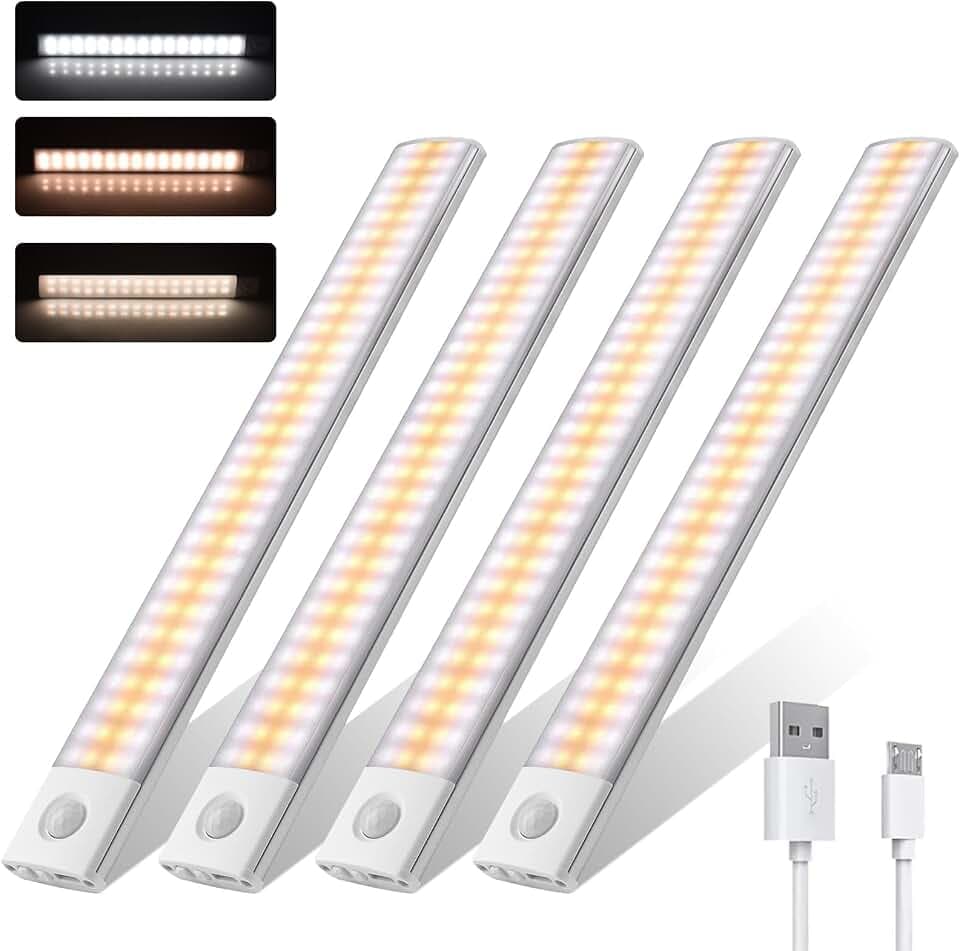 4pcs Schranklicht mit Bewegungsmelder Unterbauleuchte Küche Led Schrankbeleuchtung Unterschrank Beleuchtung Kleverlicht Magnetische Lampe Küchenunterbauleuchte Akku Leiste Kabellos Lichtleiste 30cm