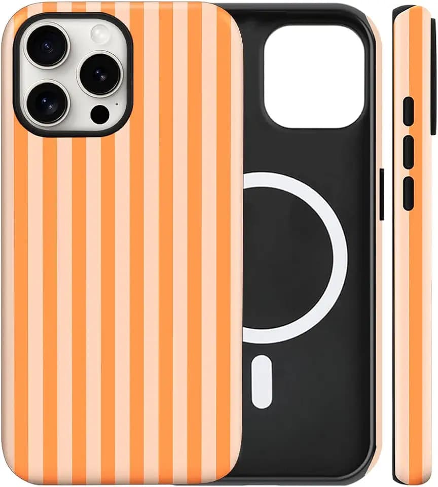Magnetic for iPhone 16 Pro Max Case Cute Stripes Phone Case, Orange