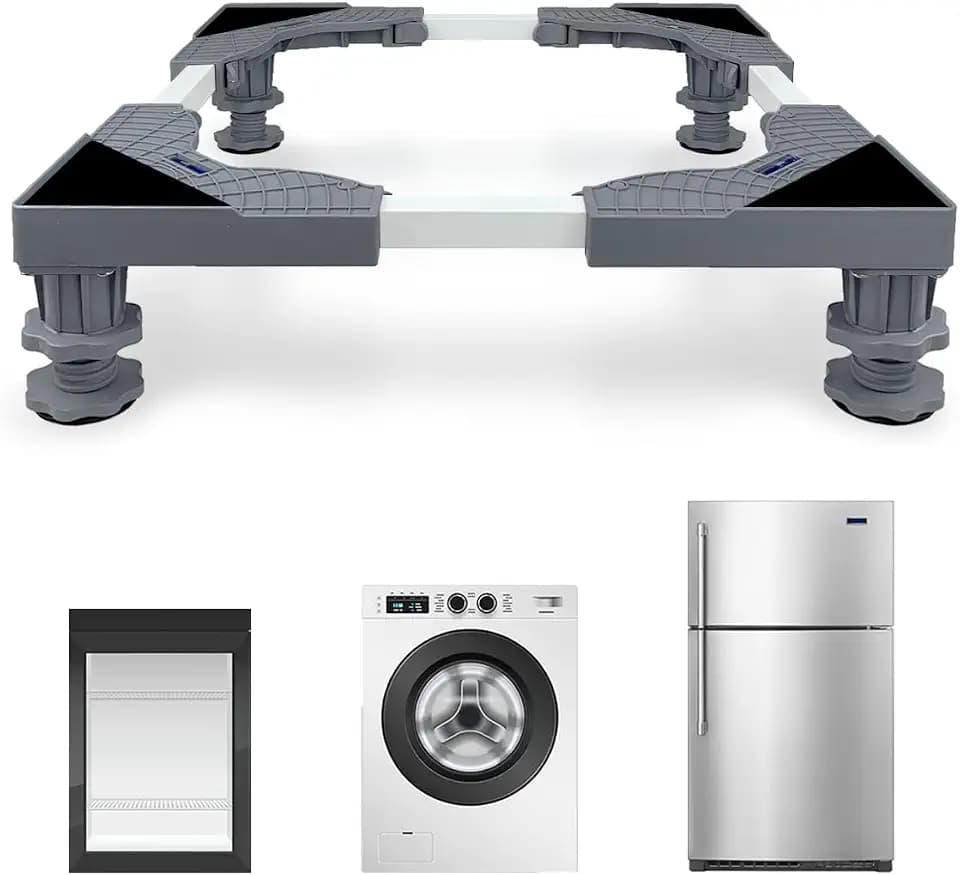 Mini Fridge Stand Adjustable Universal Base with 4 Strong Feet Washer Dryer Pedestal for Small Refrigerator, Portable Compact Washer or Dryer, Grey