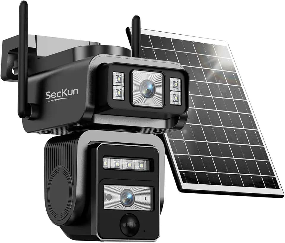 Solar Security Camera, Dual Lens 360° PTZ, 2.4GHz WiFi