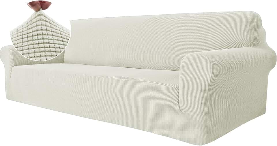 Ystyle Stretch Sofa Überzug 4 Sitzer, Naturweiß