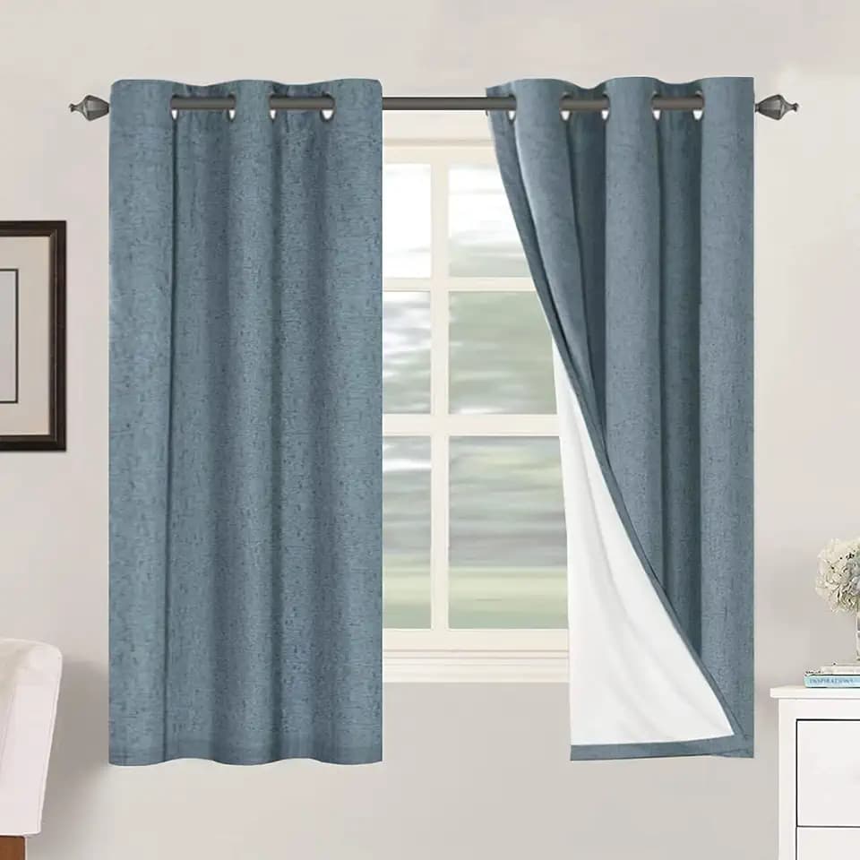 H.VERSAILTEX 100% Blackout Linen Curtains 63" L 2 Panels Stone Blue