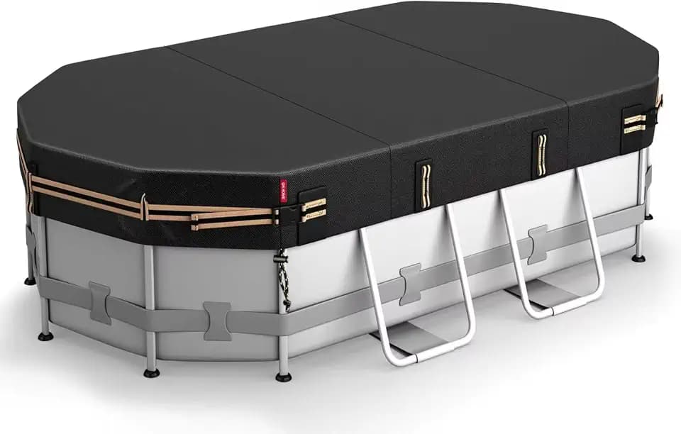 QH.HOME 8.2x14 Ft Oval Pool Cover for Bestway/Intex/Coleman Frame Oval Pool, [Excellent Windproof ] with Adjustable Buckle Straps & Drawstring Hem. [Durable, Tear Resistant]