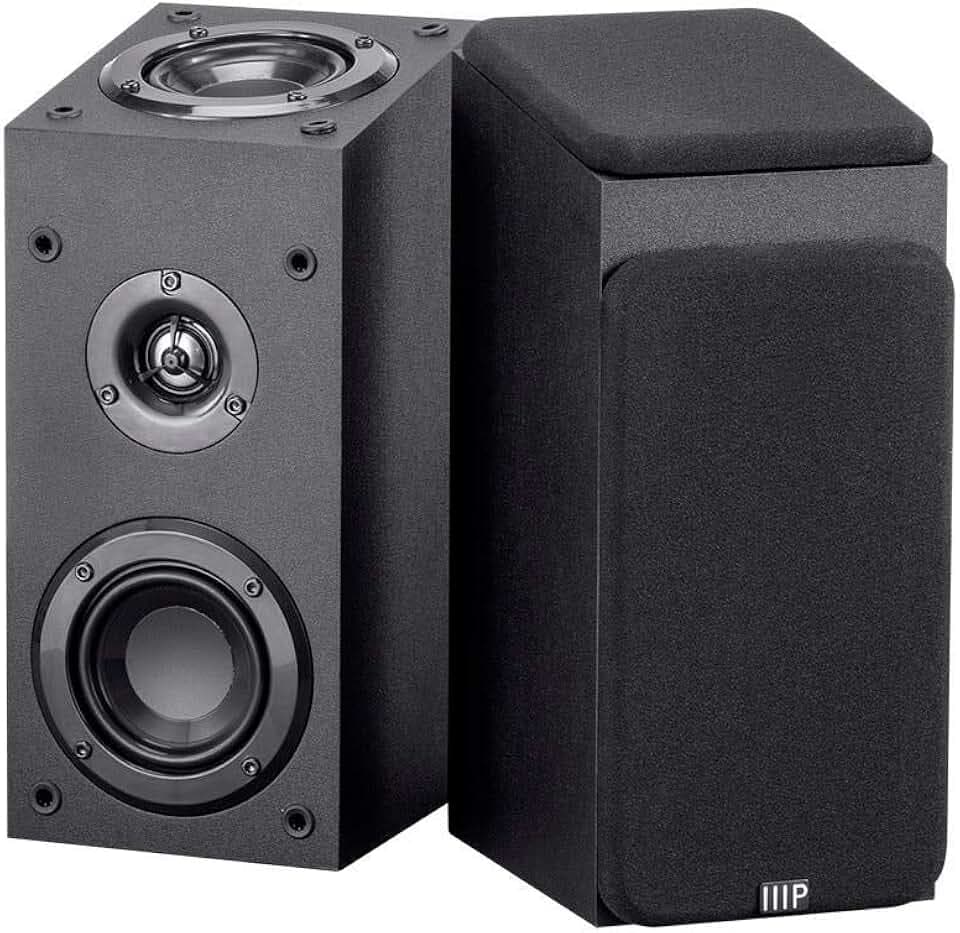 Monoprice Premium Immersive Satellite Speakers - Pair, 3 Inch Woofer, 3/4Inch Aluminum Dome, 100 Watt Input Power, Black