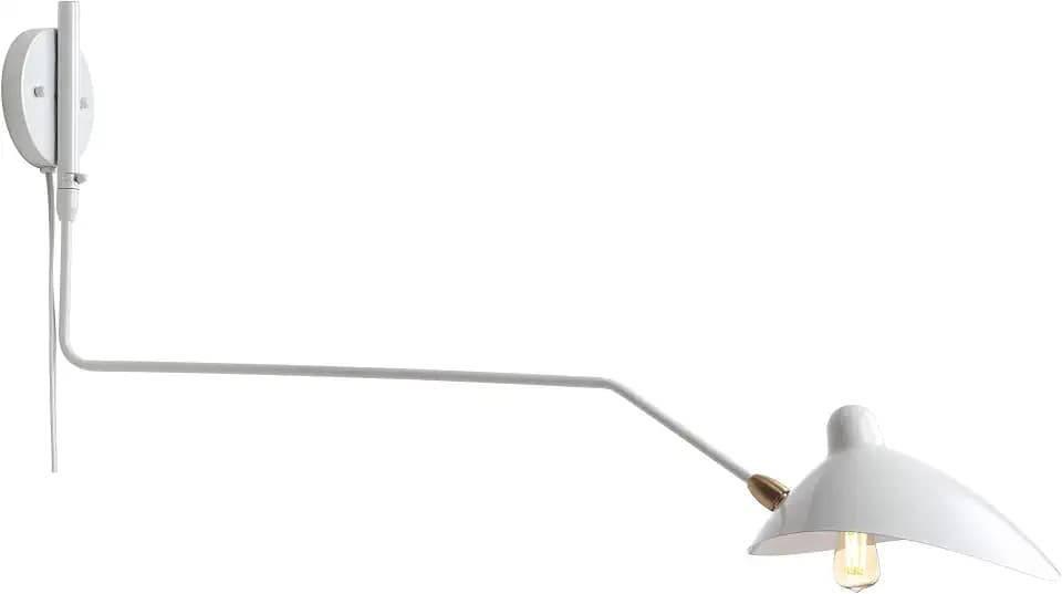 JONATHAN Y Frank 1-Light Wall Sconce Swing Arm Metal 35", White/Brass Gold