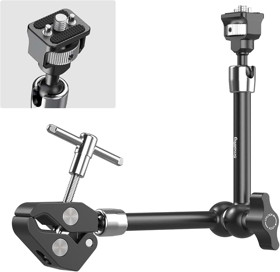 SMALLRIG 11 Zoll Magic Arm mit krabbenförmiger Klemme, Arm mit 1/4"-20 Schraube und einziehbaren Stiften, für Action-Kameras, Monitore, Videoleuchten und Mikrofone – 5311