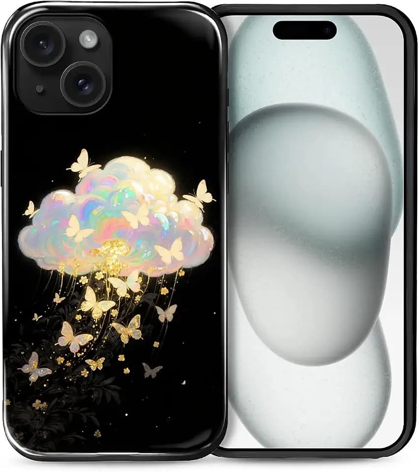 Case for iPhone 15, Shockproof Hybrid Protective Phone Case, Dual-Layer Drop Protection Anti-Scratch, Butterfly Cloud