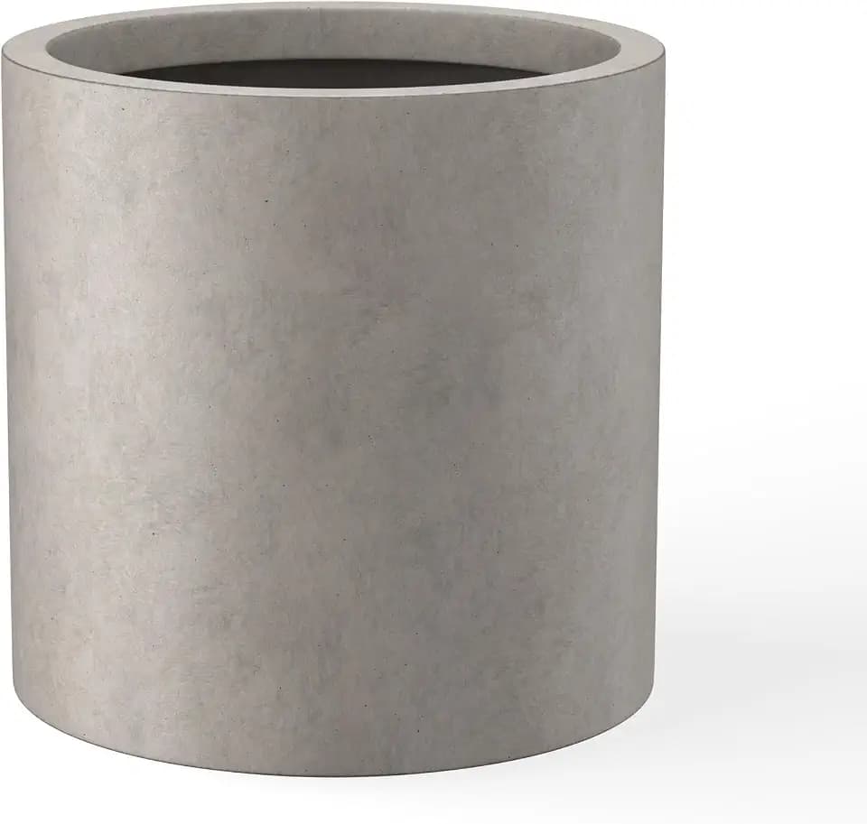 Kante Small Round Cylinder Weathered Concrete Planter 9.8" Tall, Outdoor