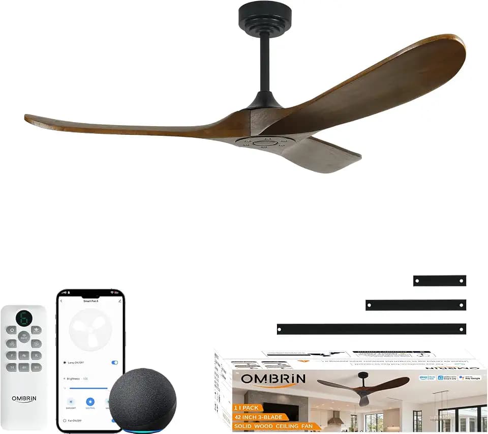 42 Inch Outdoor Ceiling Fans without Lights, Smart Wood Ceiling Fan no Light with Remote Control Voice Control Alexa, Outdoor Fan for Patios Farmhouse 3 Blades High CFM Ceiling Fans Bronze
