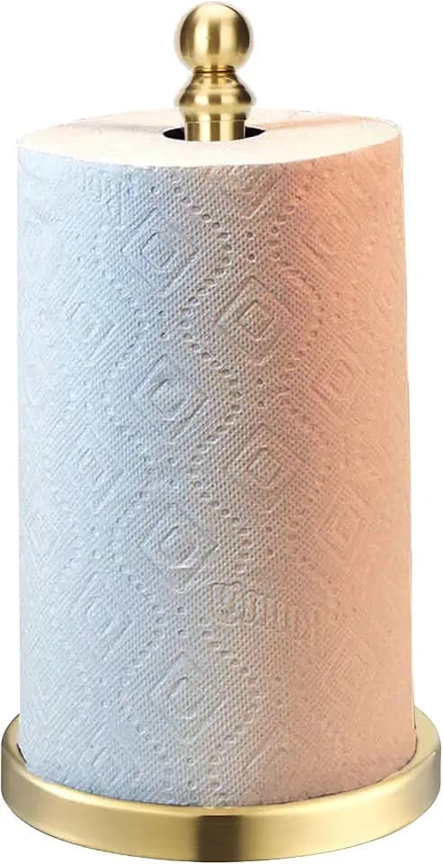 Exilon Gold Paper Towel Holder Countertop with Weighted Stainless Steel Base, One-Handed Design No Tipping Over, Standing Paper Towel Holder Standing in Brushed Gold Finish