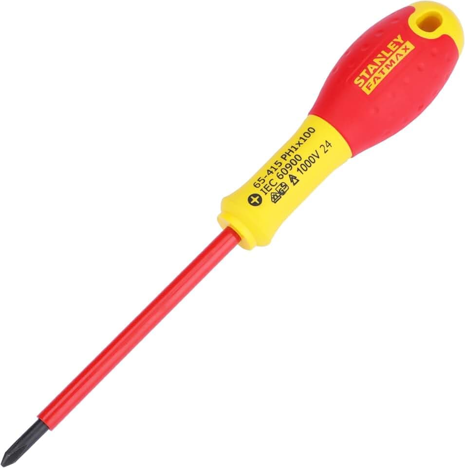 Stanley FatMax Schraubendreher Phillips PH1 0-65-415 (isoliert, VDE-konform, 100mm Länge, Chrom-Vanadium, Soft-Grip, für Elektriker & sicheres Arbeiten an spannungsführenden Leitungen bis 1000V)