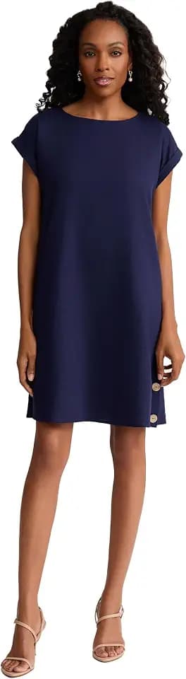 Jones New York Women's Short-Sleeve Linen Swing Dress