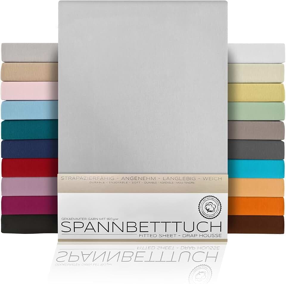 Beautex Spannbettlaken Jersey Baumwolle Standard 90x200x30 cm Hellgrau
