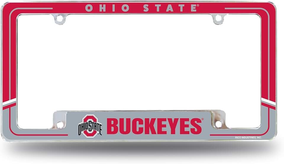 Rico Industries NCAA Ohio State Buckeyes Two-Tone 12" x 6" Chrome All Over Automotive License Plate Frame for Car/Truck/SUV