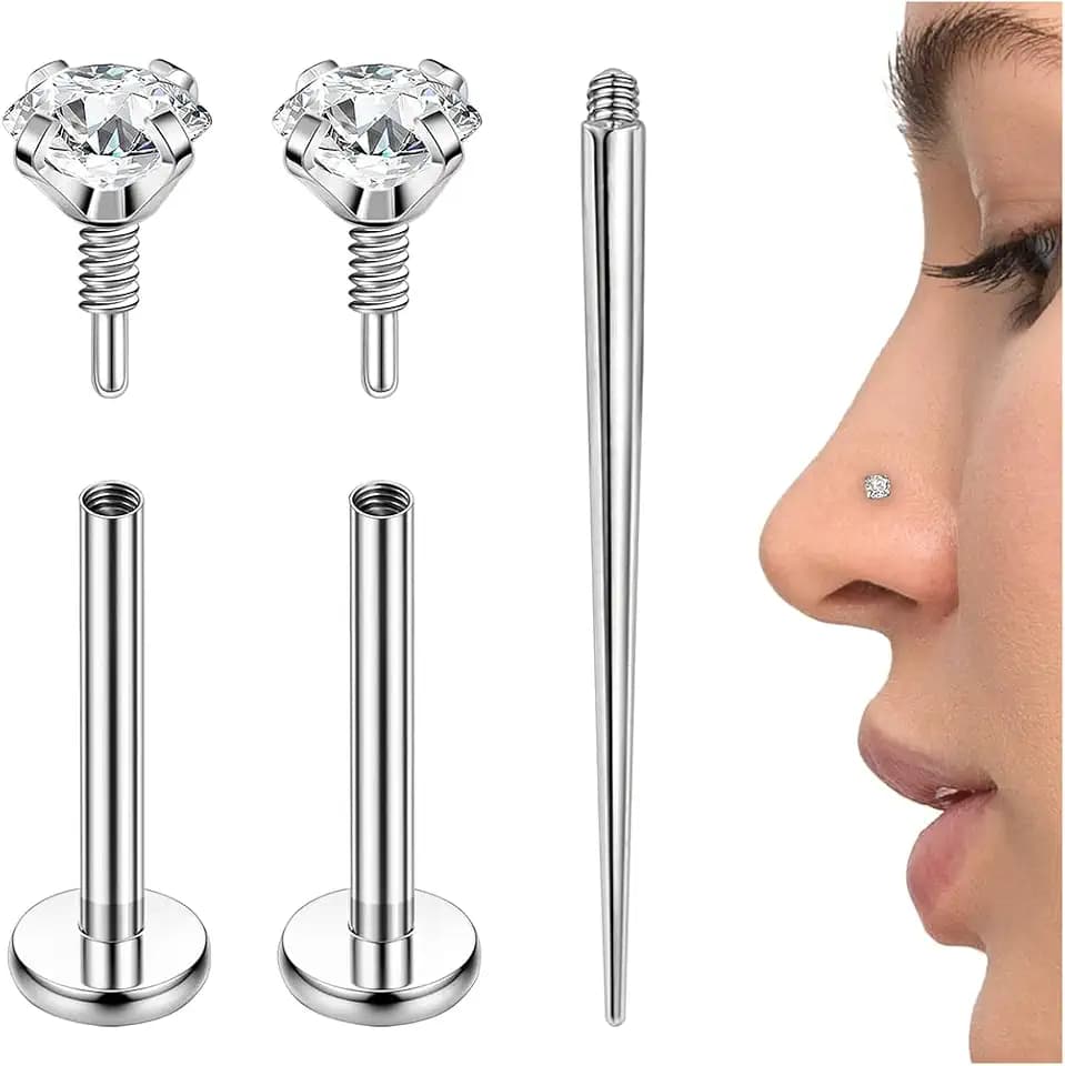PunkTracker 16g/18g/20g Titanium Internal Thread CZ Stud Piercing Jewelry
