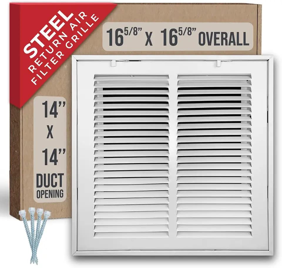 Fits 14x14 Duct Opening | Steel Return Air Filter Grille by Handua [Removable Door] for 1-inch Filters | Vent Cover Grill | White | HVAC Cold Air Intake Grille | Out Dim: 16 5/8"W X 15 5/8"H