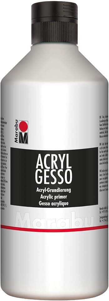 Marabu 12040075808 - Acryl Gesso weiß 500 ml, feine, hochdeckende Acryl - Grundierung auf Wasserbasis, schwach saugend, für glatten Farbauftrag und gute Haftung von Farben und Medien